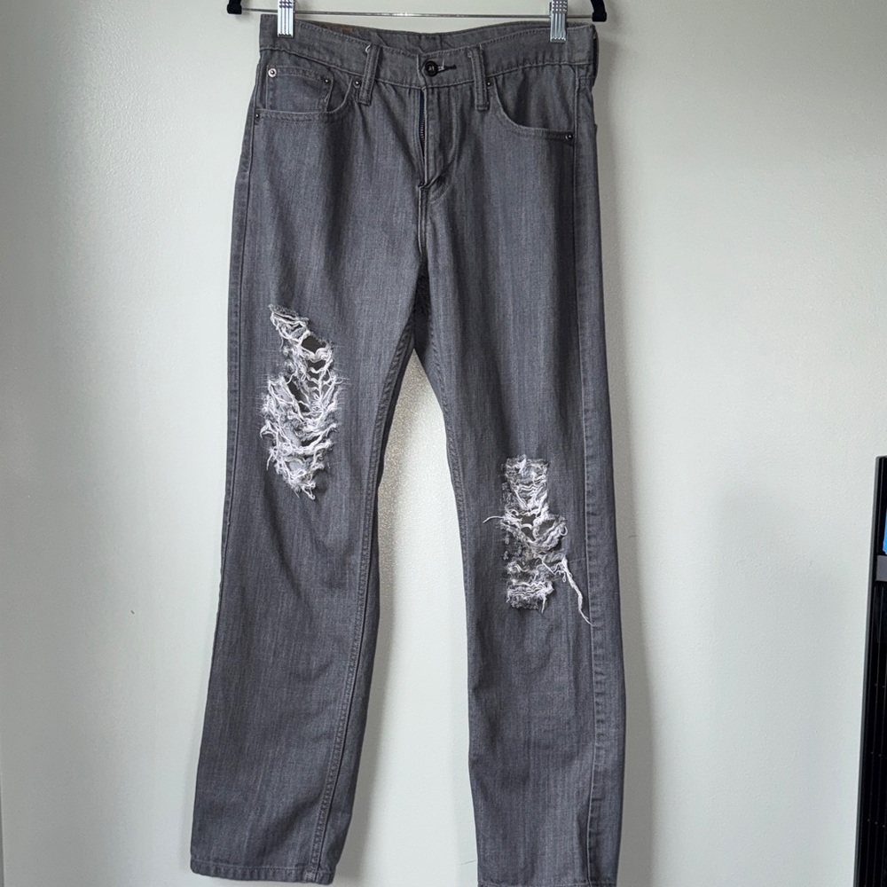 Levi's Mens/Women's 514 Gray Straight Ripped Jeans